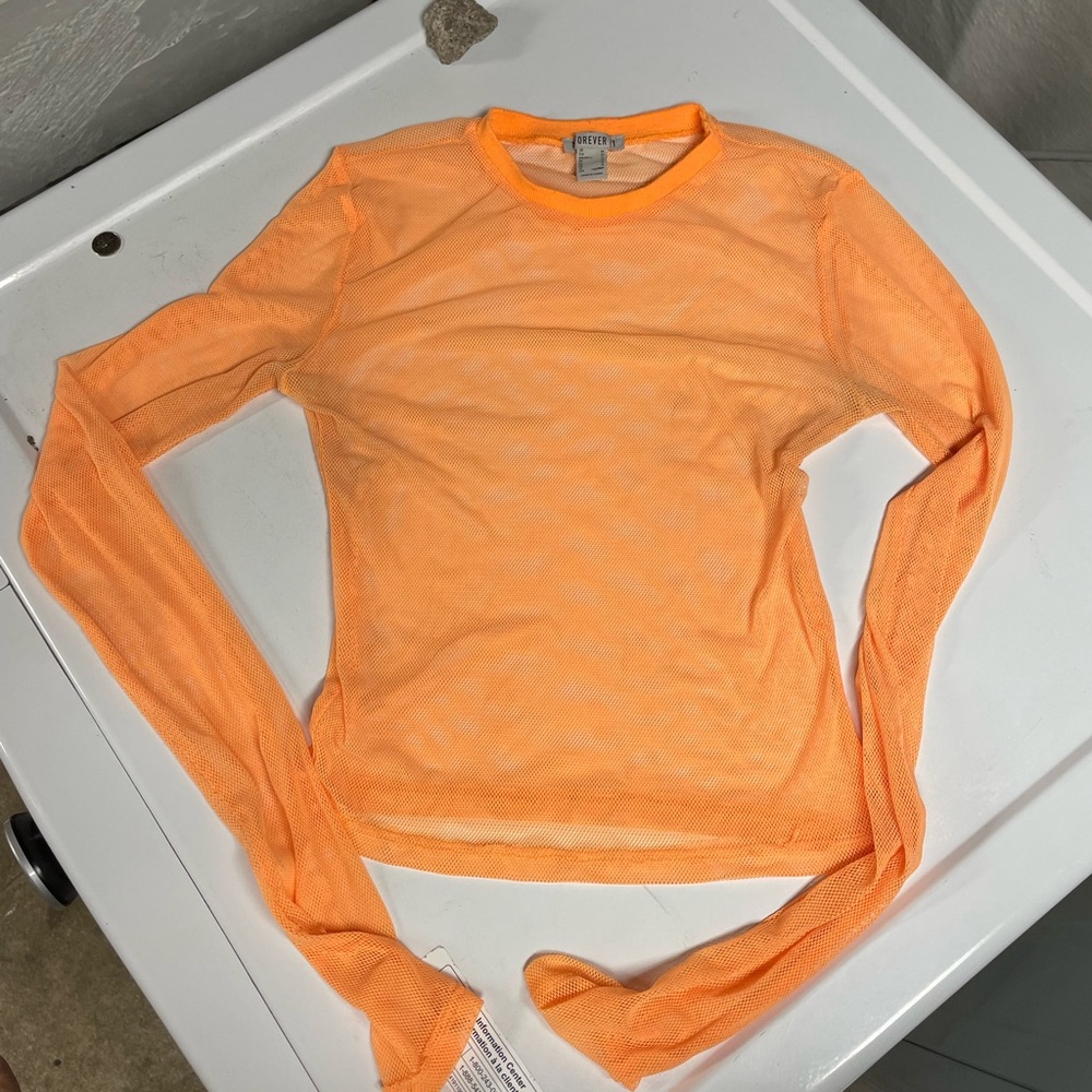 Orange Mesh Long Sleeve Top